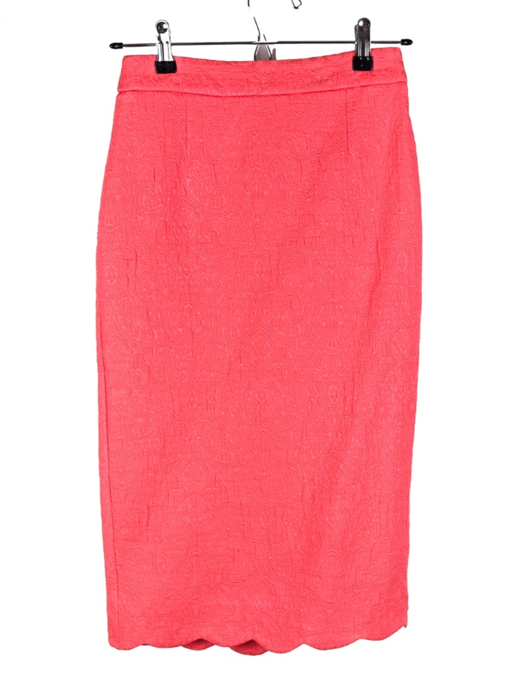 TOPSHOP coral pink jacquard pencil skirt